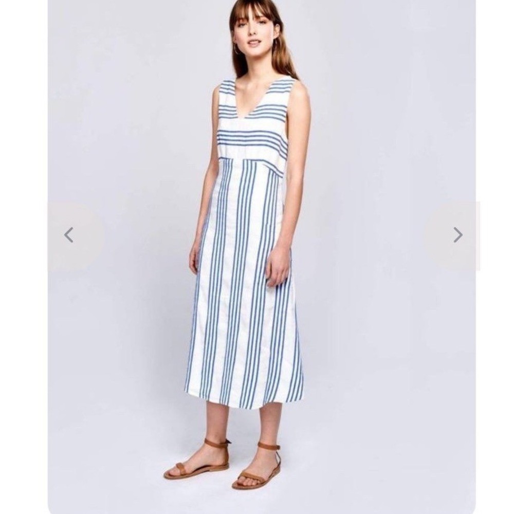 Bellerose Leeke Cotton Muslin Sleeveless Blue White Striped V Neck Dress‎ XS 0